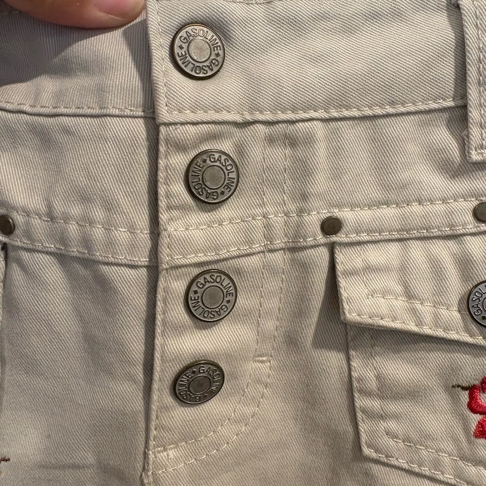 Vintage Y2K Gasoline Hippie Embroidered Flare Khaki Pants Women’s Size 12 EUC - Picture 7 of 16
